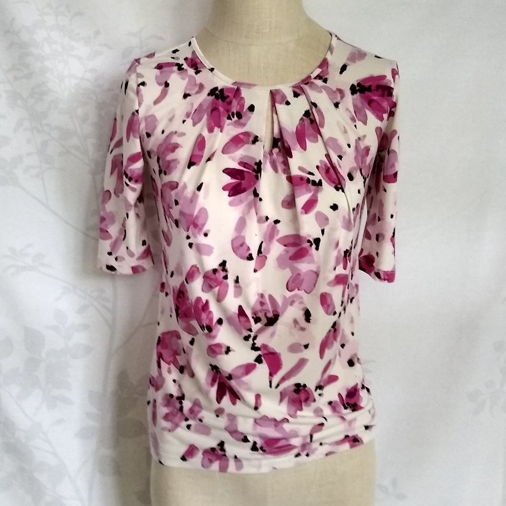 Ann Taylor pink floral keyhole blouse XXSP